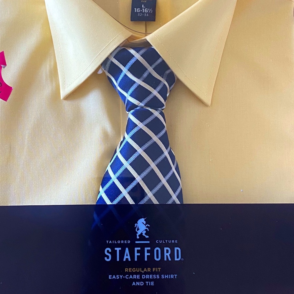 Yellow Dress Shirt & Navy Blue Tie Set Size L